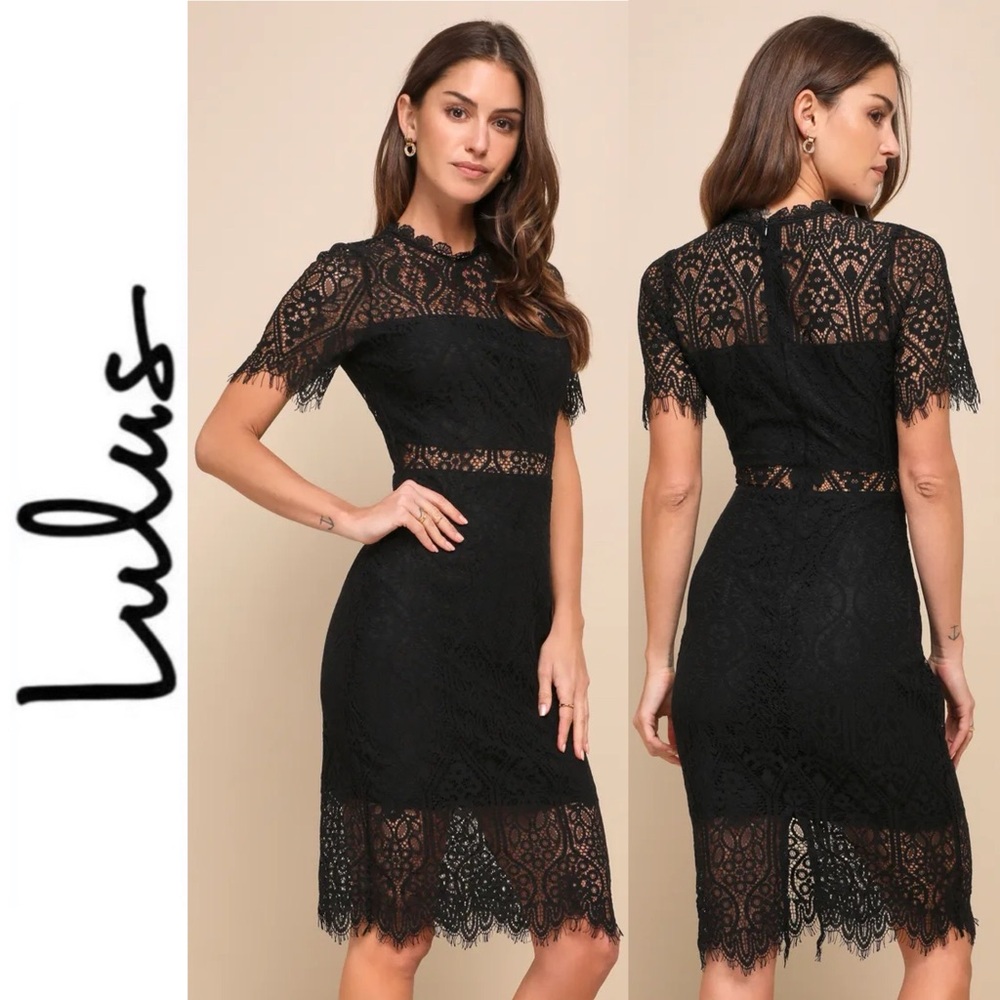 Remarkable Black Sheer Lace Short Sleeve Mini Dress